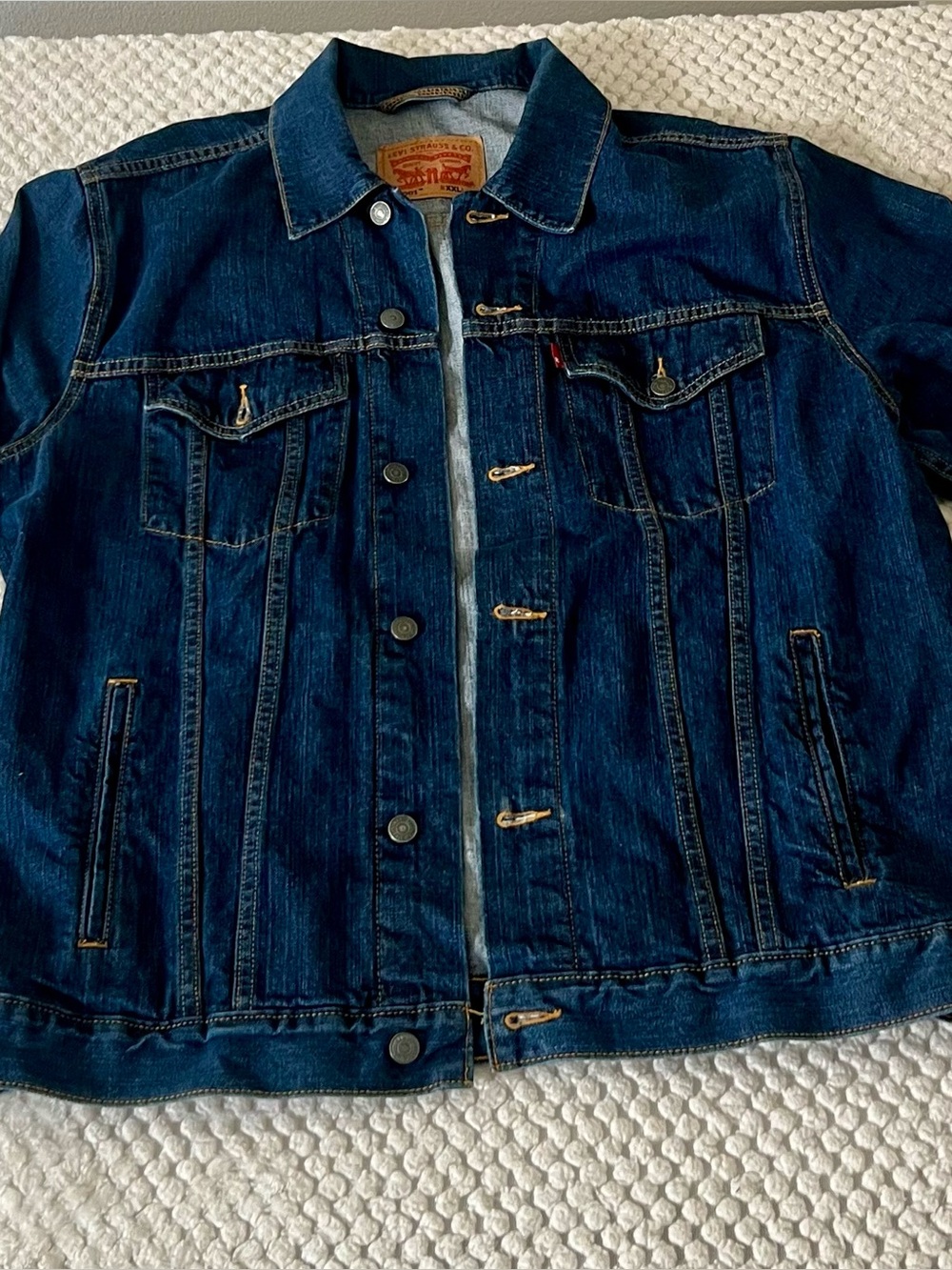 Vintage Levi Strauss & Co Men Blue Denim Jacket Button Front Pockets Point Colla